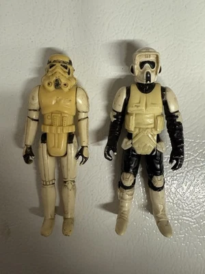 Lote de figuras Speeder Biker Scout 1983 Star Wars y Stormtrooper Kenner 1977 de colección Foto 1 de 4