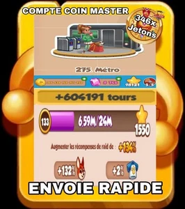 Compte Coin Master 600k Spin 346x Jetons Village 275 Envoie Rapide ⏱️ - Afbeelding 1 van 5