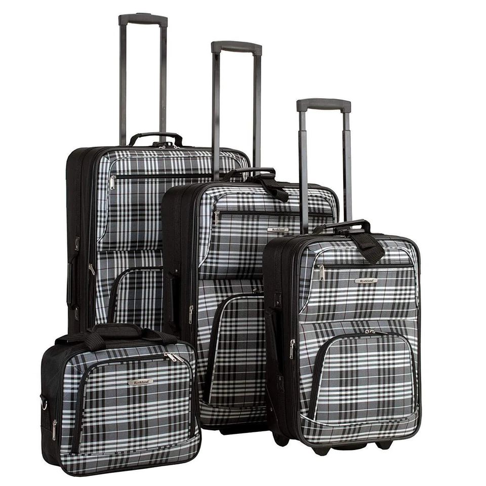 Rockland Luggage 4 Piece Set Black Plaid One Size