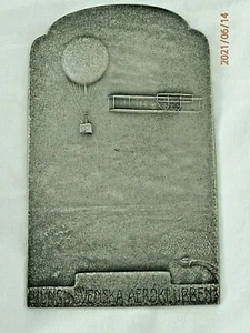 SWEEDISH AERONAUTICAL SOCIETY BALLON & DOPPELDECKER SILBERPLAKETTE SCHÖN C-1796 - Bild 1 von 7