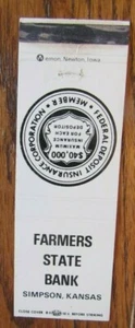 SIMPSON, KANSAS: FARMS STATE BANK STREICHHOLZSCHACHTEL STREICHHOLZHÜLLE -E - Bild 1 von 1