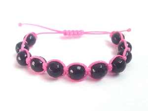 Bracciale Tibetano Onice Nera Sfaccettata Shamballa - Foto 1 di 1