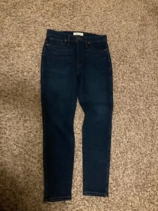 Madewell 10" High-Rise Skinny Jeans 27P 27 Petite Dark Blue Denim Zip Fly Pocket - Picture 1 of 3