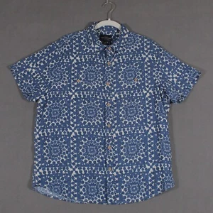 Lucky Brand Hawaiian Shirt Mens M Medium Linen Rayon Blend Tie Die Geometric - Picture 1 of 14