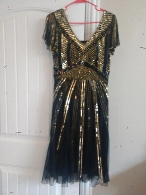 Очень хороший блестящий черный с золотыми цветами размер 8 для женщин от ASHRO Co. Платье - Изображение 1 из 4