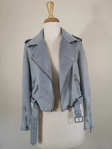 Zara Basic Outerwear Suede Cropped Jacket Blue Size M - Picture 1 of 15