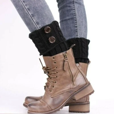Womens Knitting Wool Leg Warmers Short Button Winter Warm Trendy Boot Cuffs - Image 1 of 4