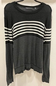 Vince Men's Large Black White Stripe Crew Neck Pullover Sweater - Picture 1 of 6