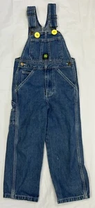 *John Deere Boys Big Denim Medium Blue Overall Bib Yellow Buttons Size 7 Regular - Picture 1 of 11