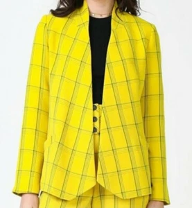 Current Air Los Angeles Open Front Plaid Boyfriend Blazer NWT SzL - Picture 1 of 9
