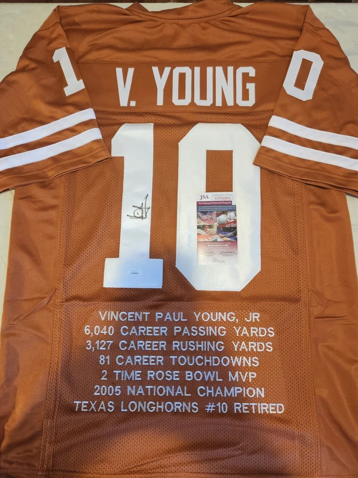 Camiseta deportiva personalizada firmada por Vince Young Stat autografiada certificada JSA talla XL  Foto 1 de 1