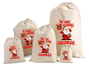 Personalised Father Christmas Cotton Gift Bag Santa Sack  Various Sizes - Picture 1 of 1