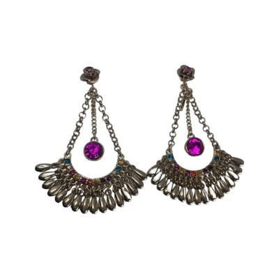 Pendientes araña colgantes de cristal de carnaval Betsey Johnson tono dorado Mardi Gras Foto 1 de 4