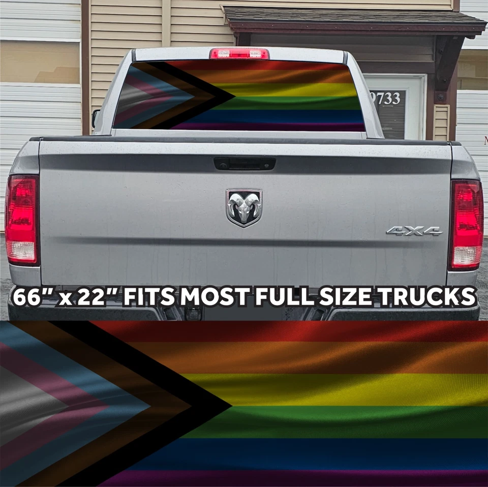 LGBTQ+ Pride Flag Rear Window Truck Graphic Perforated Vinyl Wrap Decal - Image 1 of 1