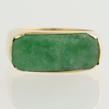 Jadeite Jade Men's Ring - 18k Yellow Gold GIA graded 10 1/4 - 10 1/2