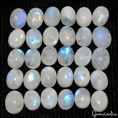 30 Pcs Natural Rainbow Moonstone Blue Shines Cabochon Loose Gems Wholesale Lot • 14.99€