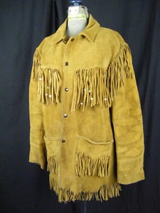 BAY RIVER Vtg 50-60s Brown Rodeo Leather Suede Fringes Men Jacket-Bust 42/M - Picture 1 of 14