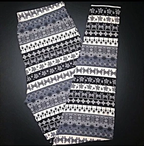 Buttery Soft Indian Aztec Tribal Damask Stripe Leggings Tall & Curvy XL Gray TC - Picture 1 of 3