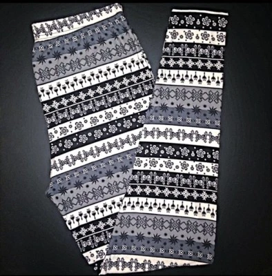 Buttery Soft Indian Aztec Tribal Damask Stripe Leggings Tall & Curvy XL Gray TC - Image 1 of 3
