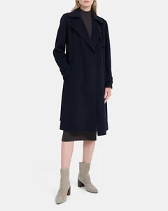 $895 Abrigo Theory Oaklane DF Lana Cachemira Cinturón Talla L Color: Azul Marino - Imagen 1 de 3