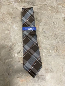 Vince Camuto Plaid Men's Necktie Tie Brown Light Blue NWT - Picture 1 of 3