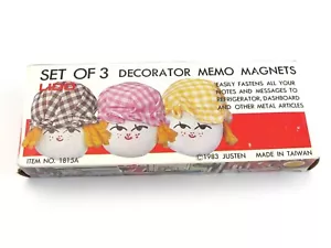 Dekorateur MEMO MAGNETE 3er Set eiförmige Gesichter 1983 Vintage in Box 1815A - Bild 1 von 9