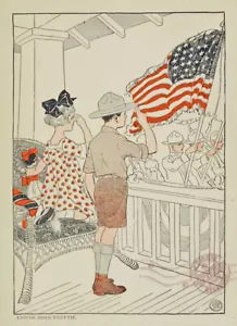 Edwin Prittie (1921) Young Girl, Boy Scout Salute Troops * Art Print 8"x10" flag - Picture 1 of 8