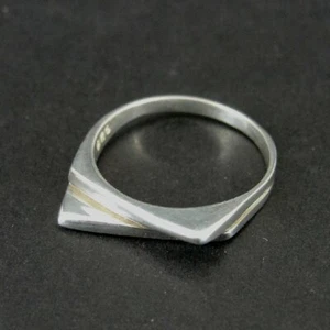 Ring Silver Slanted Design Top Band Mexico Sterling 925 Size 5.25 Band Ring - Picture 1 of 4