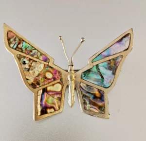 Vintage MEXICAN SILVER & ABALONE butterfly brooch approx 4x 5.5cm - Picture 1 of 7