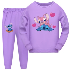 Stitch 5-13 Year Old Girls' Pajama Set, Boys' Cartoon Long Sleeve Casual Set - Picture 1 of 24