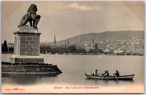 Der Lowe Am Hafendamm Zürich Switzerland Historic Lion Sculpture Postcard - Picture 1 of 2