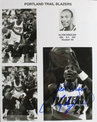 Clyde Drexler HOF Signed 8x10 Photo Autograph Portland Trailblazers Houston JSA - Image 1 of 4