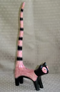 Vtg HandMade Signed Robert Shields Charming Papier Mache Cat-Extra Long Tail Up - Picture 1 of 12