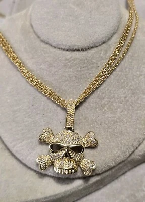 Collar colgante Ross Simons oro amarillo 18k plata esterlina calavera diamantes 16-20 Foto 1 de 4