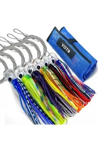 YOTO Trolling Lure Saltwater 6.5” 6-Pcs Squid Skirted Deep Sea Fishing Lure Kit - Picture 1 of 9
