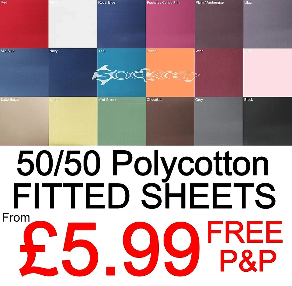 Plain Dyed Fitted Sheets 50/50 PolyCotton Bed Sheet Single Double King