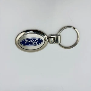 Vintage Ford Logo Keychain Oval Metal Chrome Capital Ford Dealer Promo - Picture 1 of 3