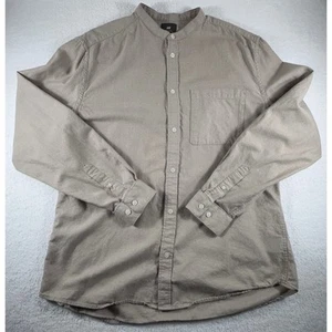 H&M Shirt Mens L Beige Button Up Classic Fit Collarless Pocket Long Sleeve Dress - Picture 1 of 7