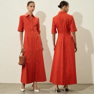 🌻Staud Joan rotes Maxi Hemd Button-Down Kurzarm Baumwollkleid Größe 0 {DEFEKT} - Bild 1 von 12