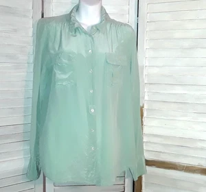 J. Crew Women’s Blouse Size 12T Button Up 100% Silk Collared Career Green Defect - Picture 1 of 7