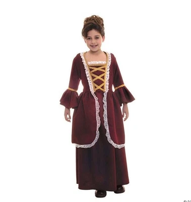Fantasia de menina colonial XL criança vestido histórico novo renda e acabamento dourado Halloween - Imagem 1 de 4