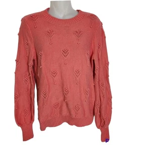 LOFT Women's Sweater Medium Bobble Pointelle Coral Wool Blend Knit Round Neck - Picture 1 of 10