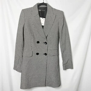 NEU mit Etikett Damen Zara Schwarz Weiß Hahnentritt Zweireiher Blazer Mantel S - Bild 1 von 7
