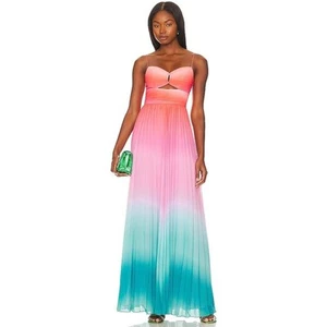 Amur Sleeveless Front Cut Out Emmet Pleated Chiffon Gown Ombre Sunset Size 14 - Picture 1 of 18