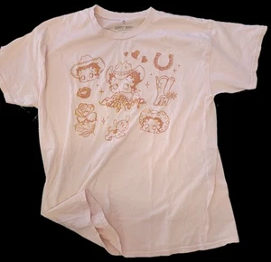 Betty Boop Official Cowgirl Peach Pink Sparkle Graphic Tshirt Size L - Picture 1 of 6