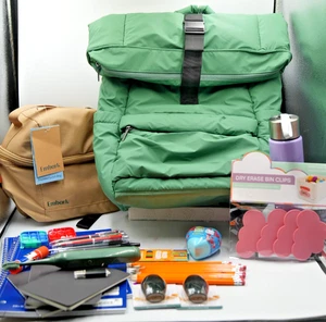Green Puffer Backpack Bundle with Embark Lunchbox and 25+ Back to School Items - Picture 1 of 22