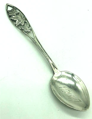 Cuchara pequeña Meriden Britannia Co Canadá plata esterlina hojas de arce 4" antigua Foto 1 de 4