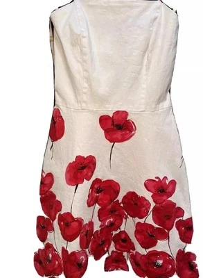 Vestido Junior Talla 5/6 Blanco Con Flores Rojas Sin Mangas Correa Fina Verano OFERTA Foto 1 de 4