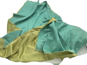 Raw Silk Fabric Noil Slubbed REVERSIBLE Turquoise OR Lime Green 1.75Yards x 46"W - Picture 1 of 12