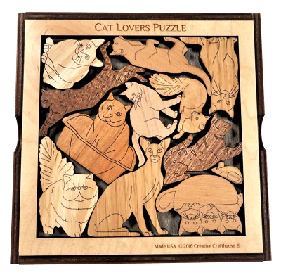 猫爱好者拼图 – 木质脑筋急转弯带封面 - 原创艺术品 — 第 1/4 张图片